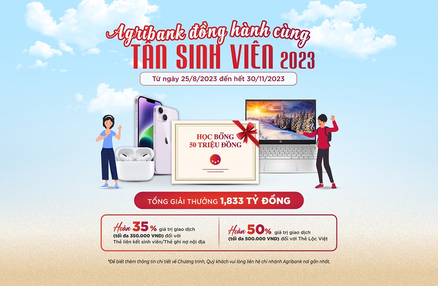 Ngân hàng Agribank dành 1,833 tỷ đồng tặng Tân sinh viên 2023